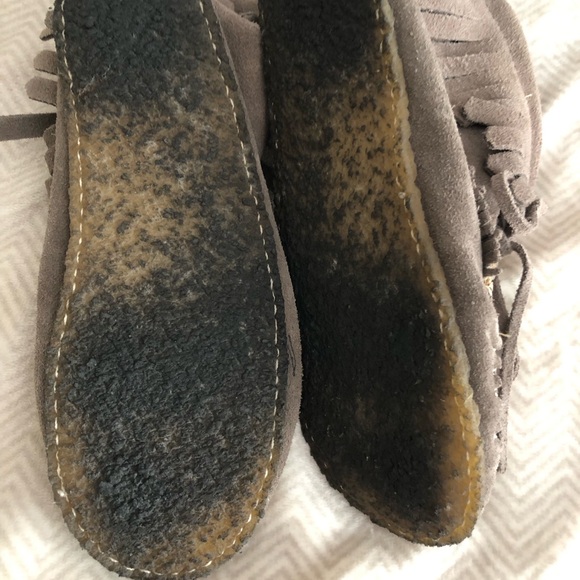 Taupe/ grey suede high top moccasin shoes/slippers, 6 - Picture 6 of 6